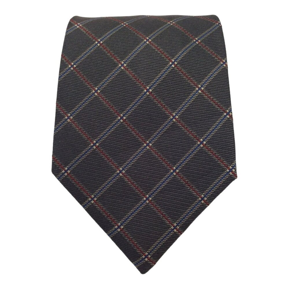 HERMES PARIS Vintage Gray Plaids & Checks Silk Tie France 59"/ 3".1/2 EX COND